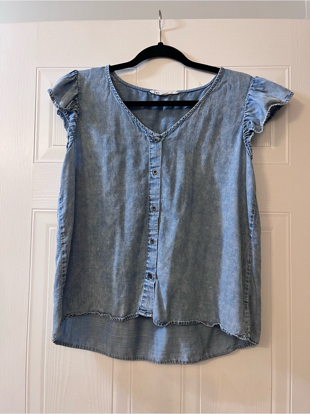 Jane and Delancey Light Blue Denim Button-Front Top